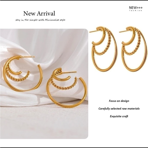 new 18k Gold Plated Textured Hoop Earrings - Picture 7 of 10